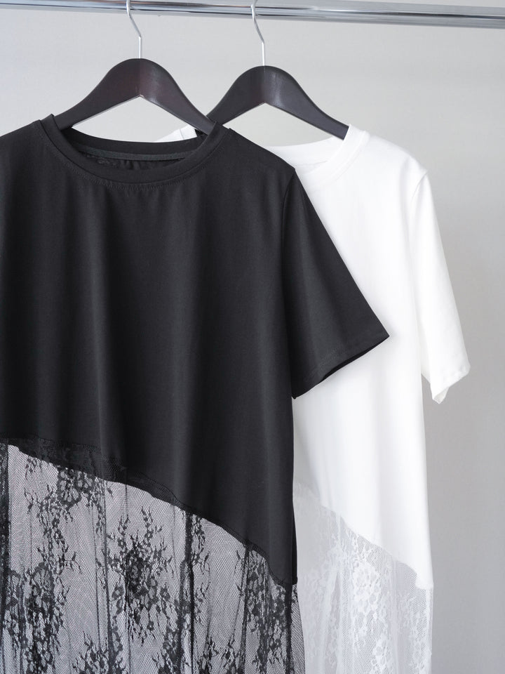 [SET]レースドッキングレイヤードワンピースTEE+とろみサテンイージーパンツ(2set)