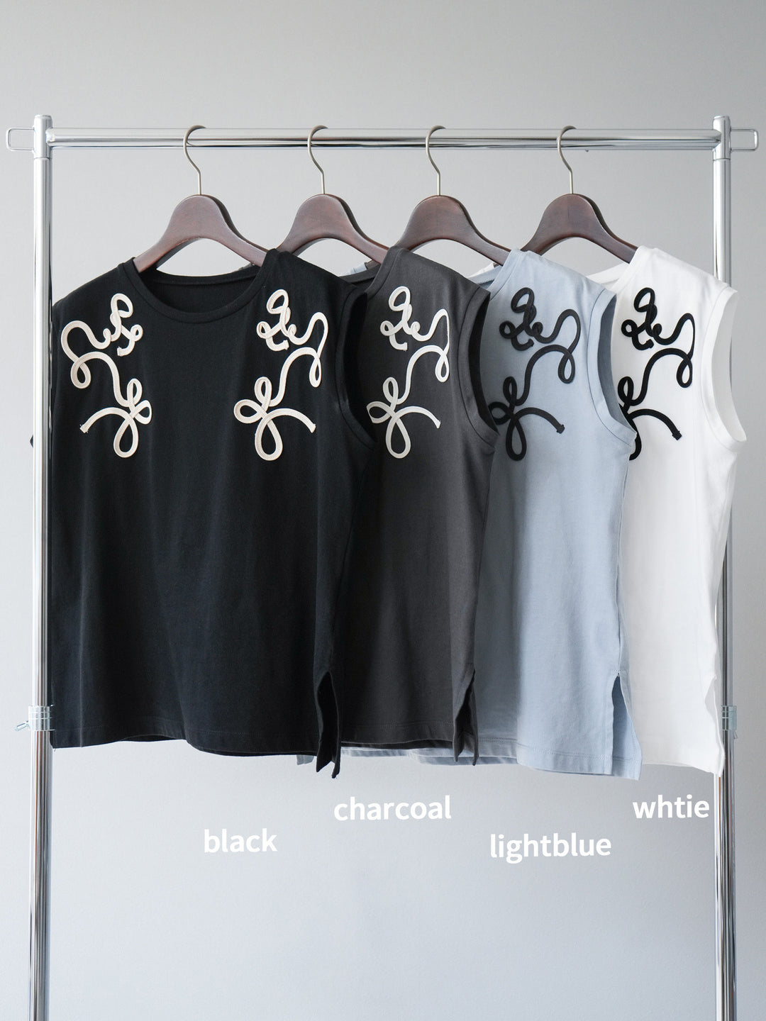 [SET]コード刺繍フレンチスリーブTシャツ+ジップタックワイドパンツ(2set)