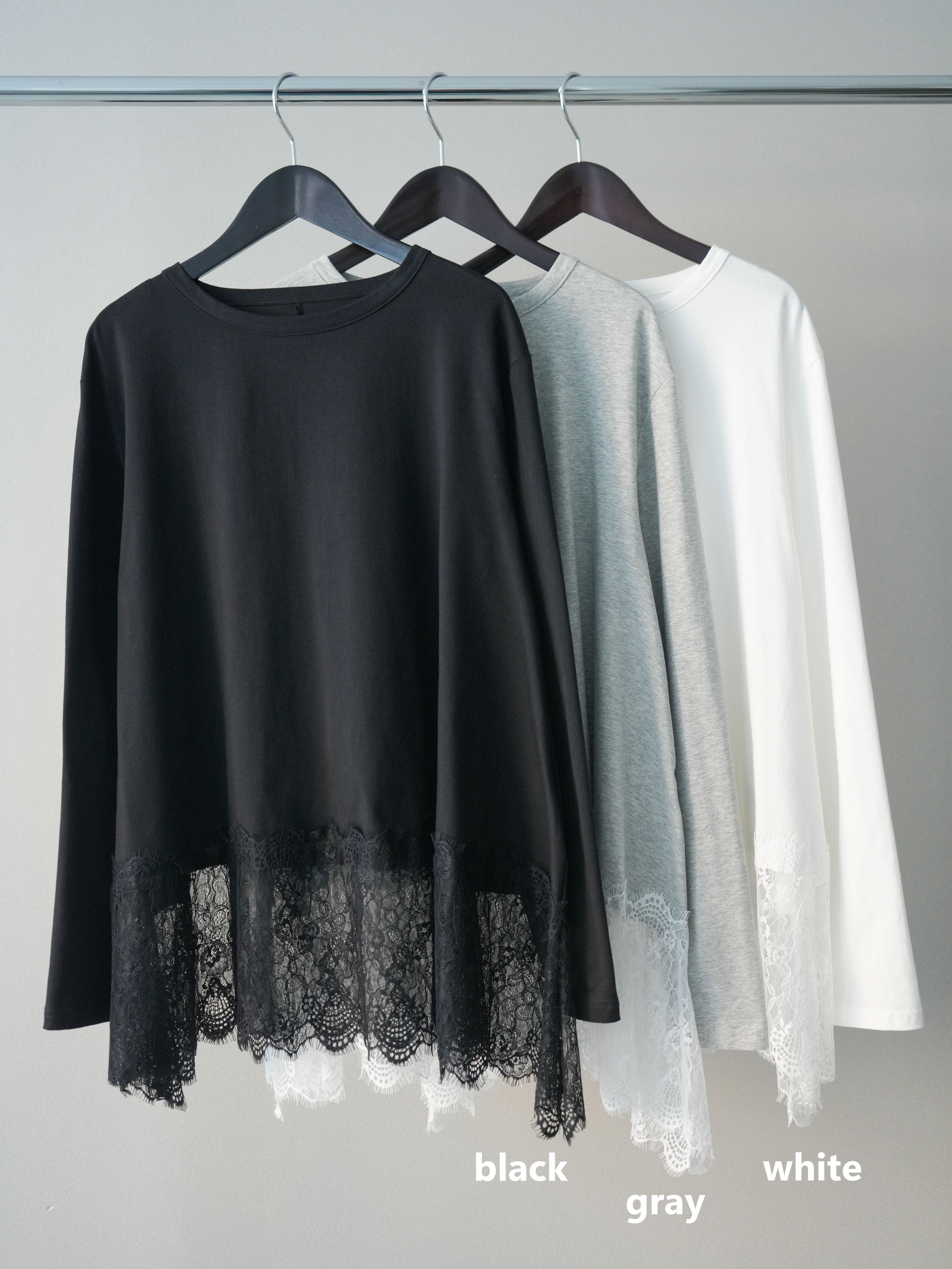 SET]裾レースロングスリーブTシャツ+裾レースロングスリーブTシャツ