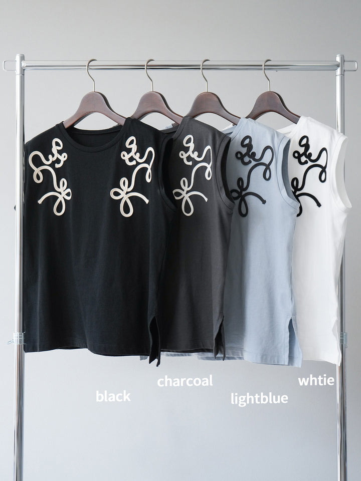 [SET]ラメチュールシャーリングプルオーバー+コード刺繍フレンチスリーブTシャツ(2set)