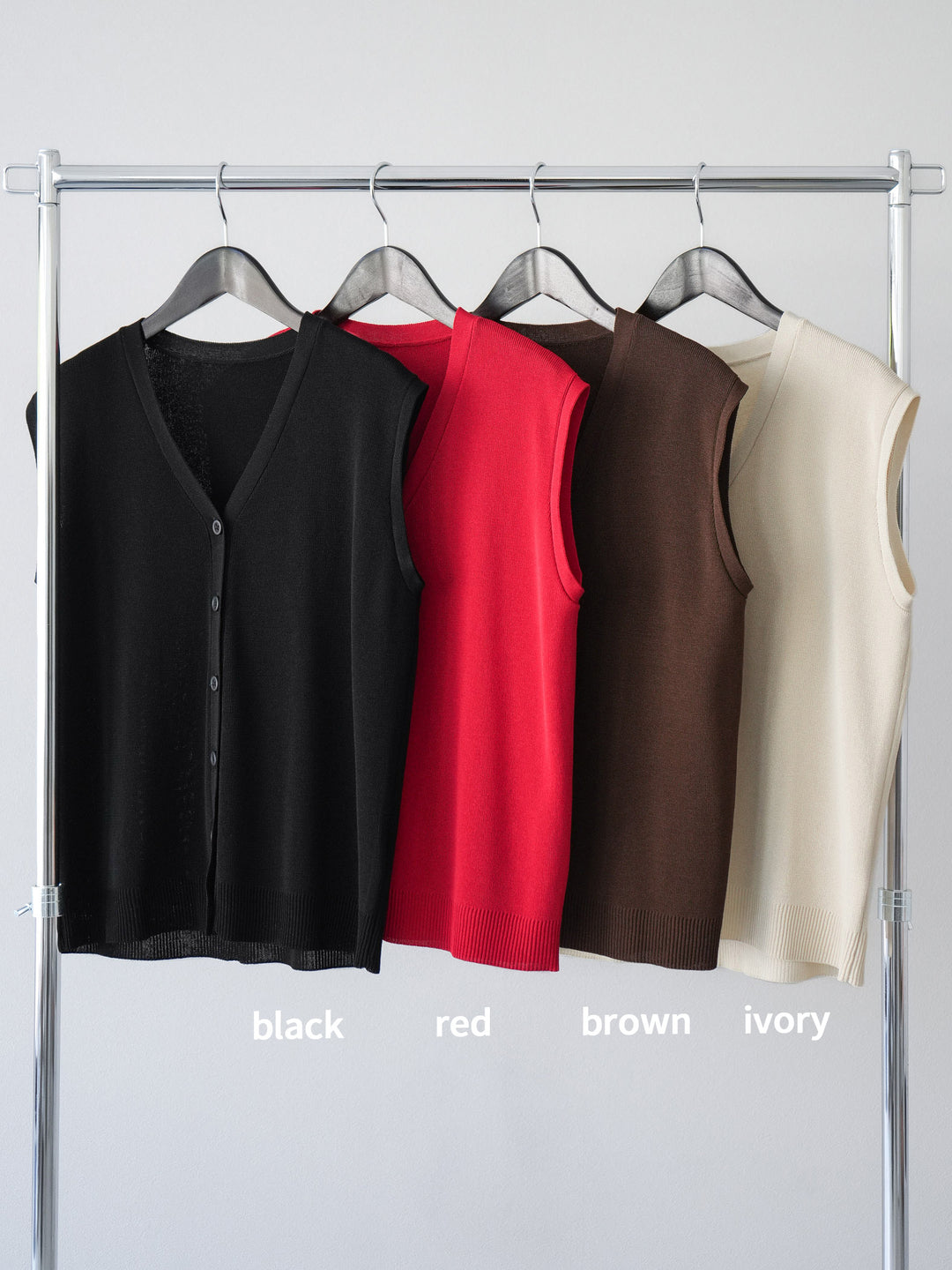 [SET]Vネックレーヨンニットベスト+スウェットロングスカート(2set)