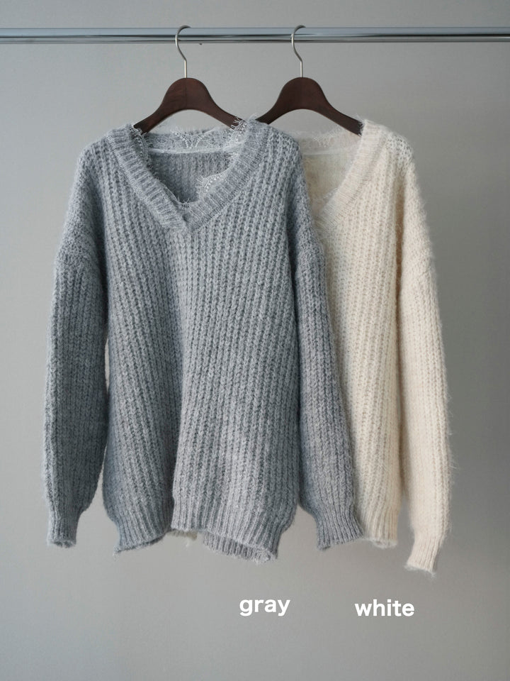 [SET]Vネックレースニットプルオーバー+Vネックレースニットプルオーバー(2set)