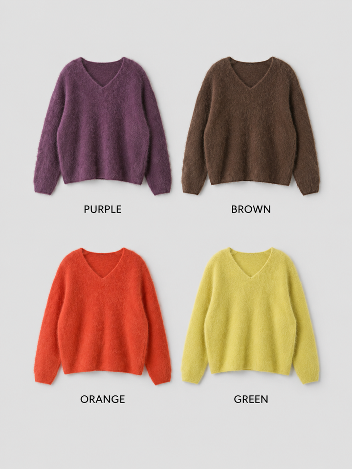 [SET]カシミア混フェザータッチVネックニットトップス+チェックサイドベルトデザインタックパンツ(2set)