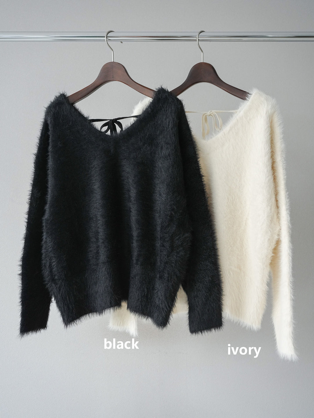 [SET]バックリボンVネックシャギーニットプルオーバー+チュールボリュームスカート(2set)