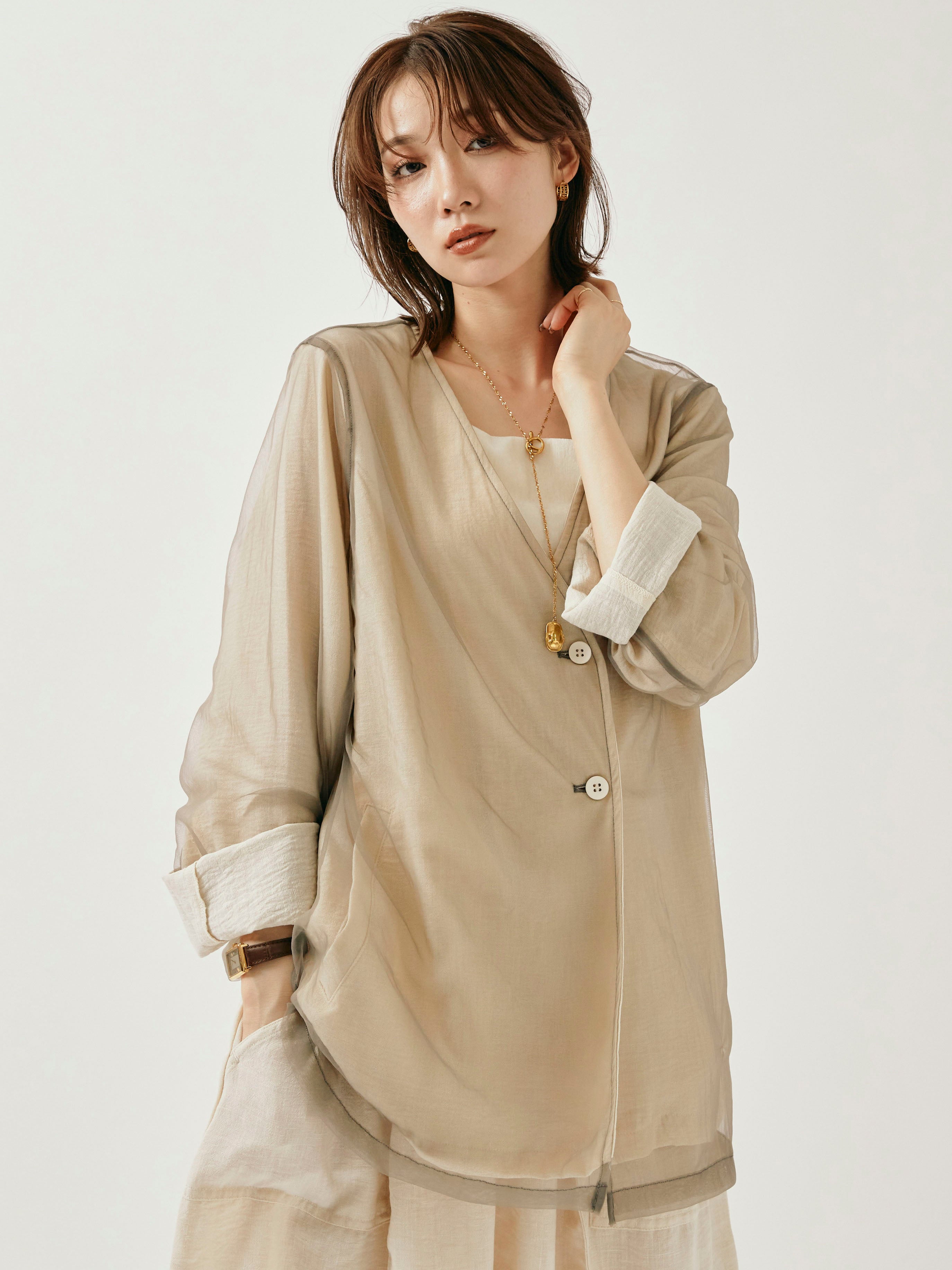 Allure】[SET]チュールレイヤードVジャケット+リネンライクベイカー