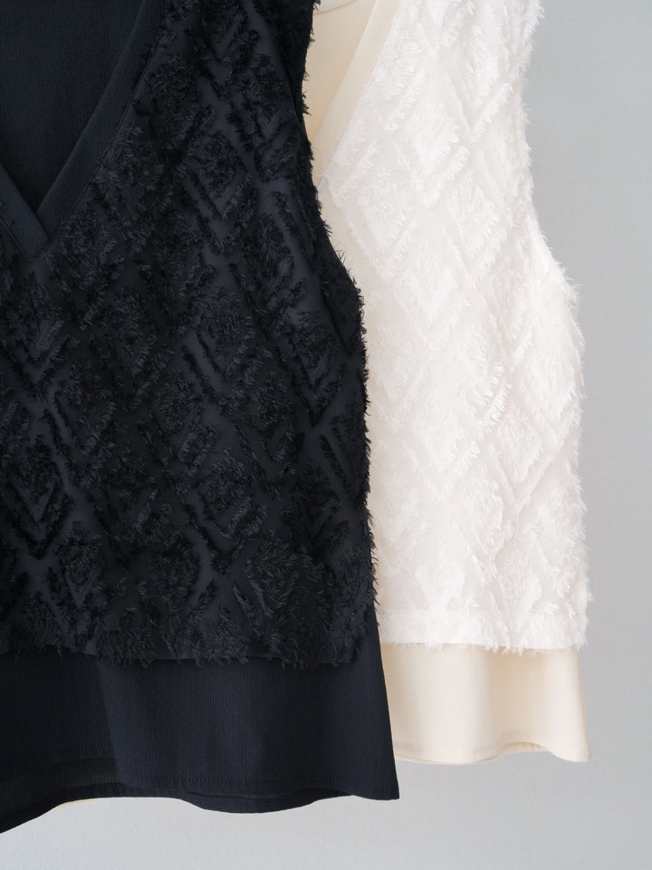 [SET]フリンジレイヤードVネックノースリーブ+フリンジレイヤードVネックノースリーブ(2set)