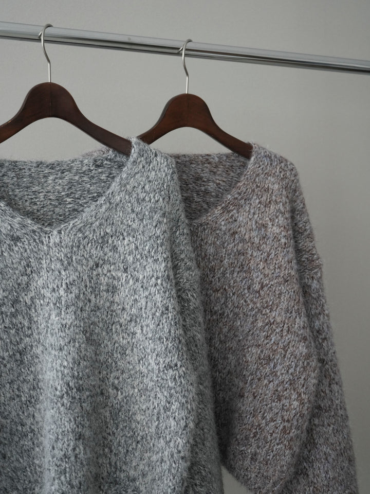 [SET]Vネックミックスヤーンニットプルオーバー+Vネックミックスヤーンニットプルオーバー(2set)