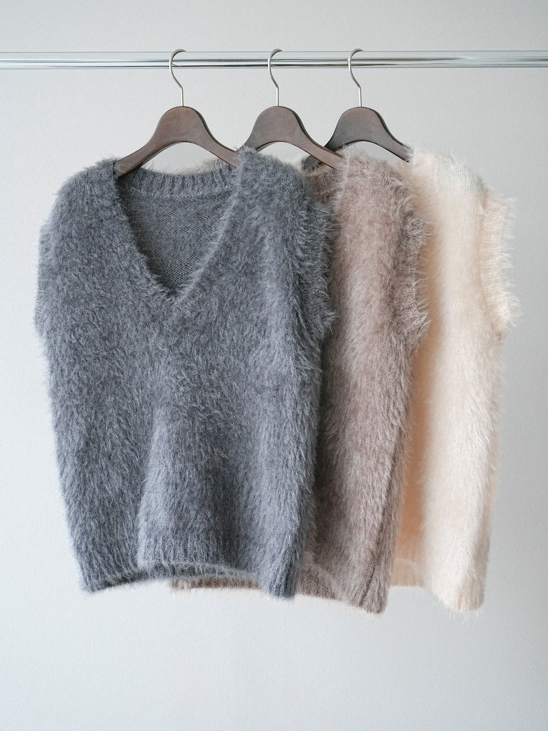 [SET]ラメシャギーVネックニットベスト+ベルトループデザインワイドパンツ(2set)