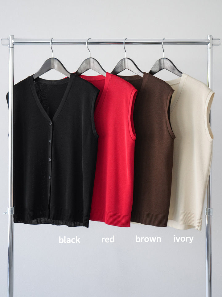 [SET] V領人造絲針織背心+雪紡喇叭裙（2件組）