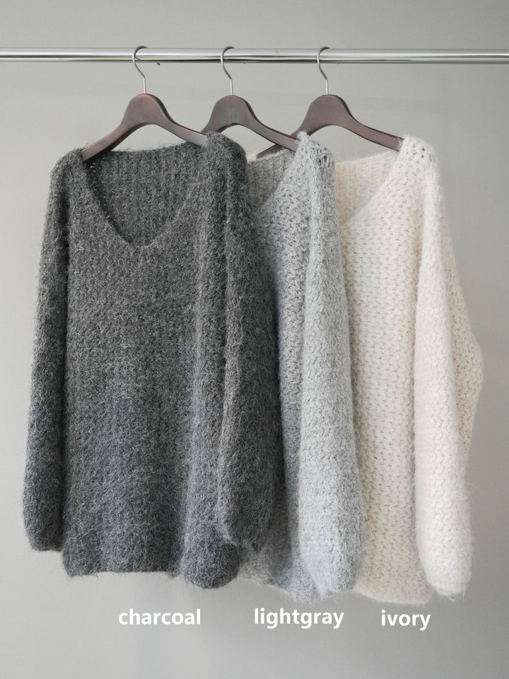 [SET]ウールタッチラメミックスヤーンVネックニットプルオーバー+チュールボリュームスカート(2set)