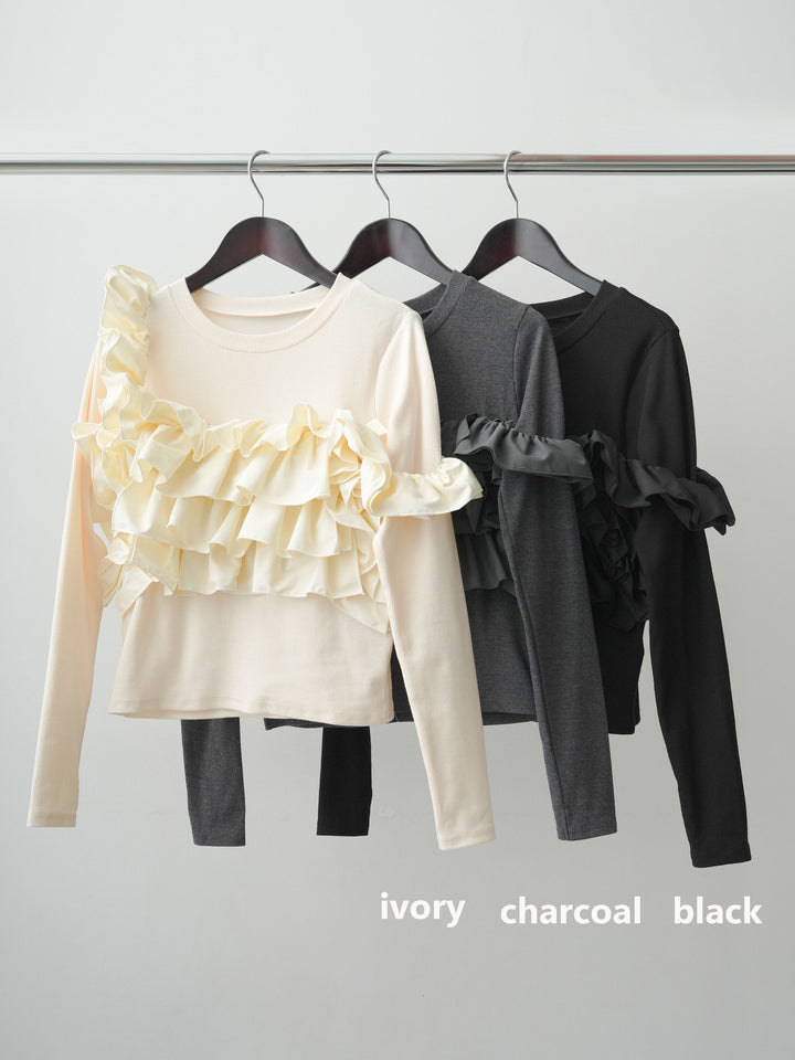 [SET]カットリブマルチWAYトップス+クレープデシンフラップ付きストレートスカート(2set)