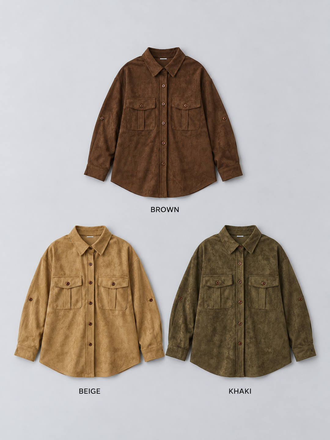 [SET]スウェードタッチWポケットシャツ+クレープデシンフラップ付きストレートスカート(2set)