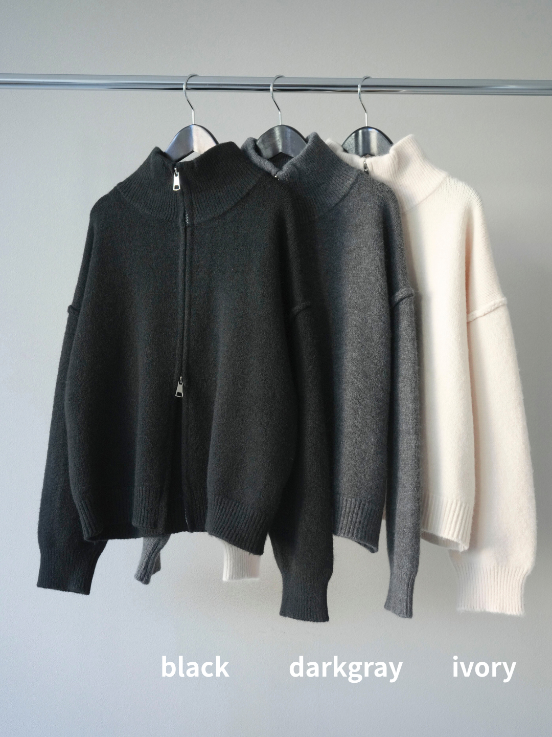 [SET]スタンドネックダブルZIPニットカーディガン+ベルトループデザインワイドパンツ(2set)