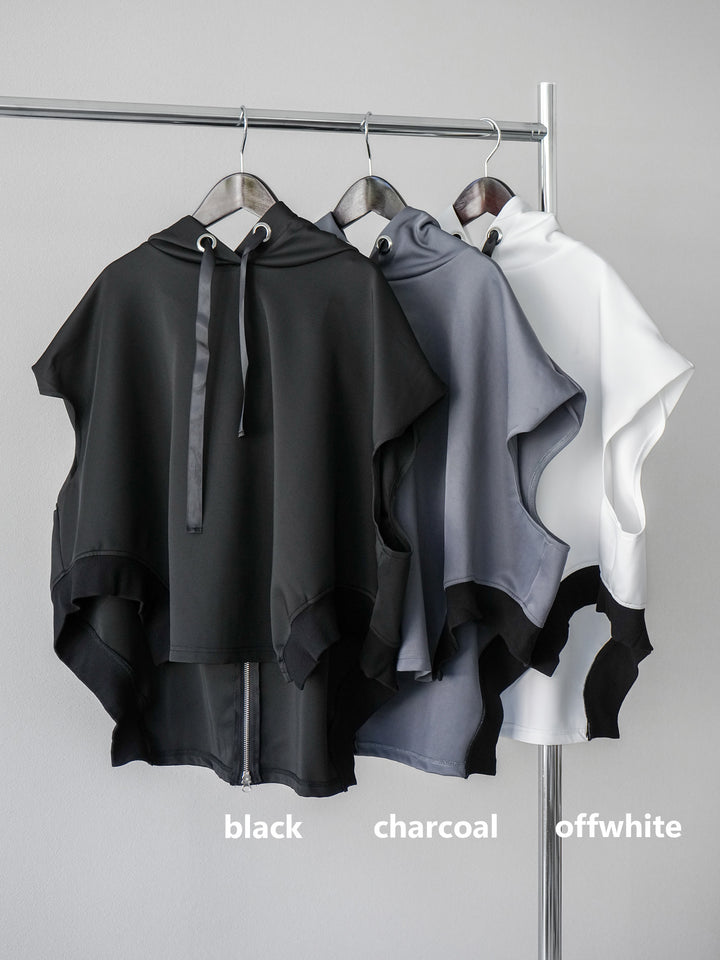 [SET]アシンメトリードルマンバックZIPフーディー+ニュアンスサテンフリルスカート(2set)