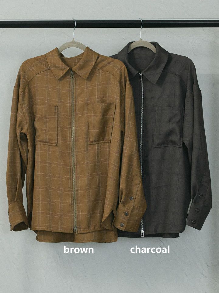 【Allure】[SET]杢チェックZIPシャツジャケット+杢チェックタックパンツ(2set)