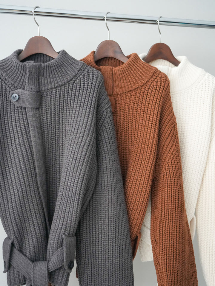 [SET]畦編みボトルネックZIPニットカーディガン+畦編みボトルネックZIPニットカーディガン(2set)