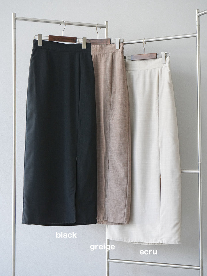 [SET] 扇貝刺繡蕾絲上衣 + 亞麻質感拉鍊開衩緊身裙（2件套）