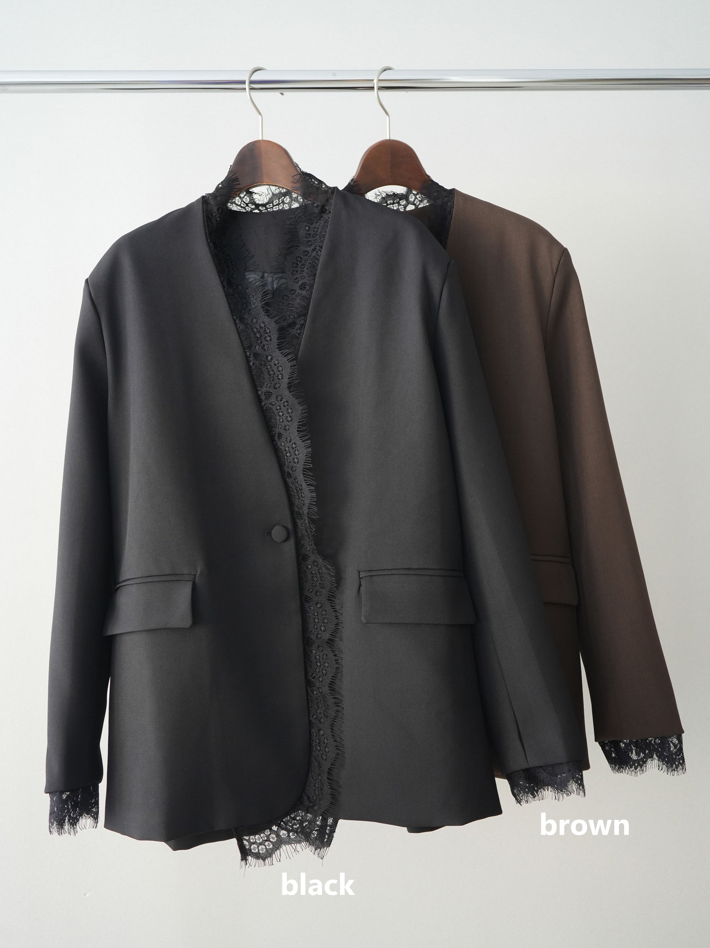 SET]ノースリバルーンミニワンピース+ノーカラーレースジャケット(2set