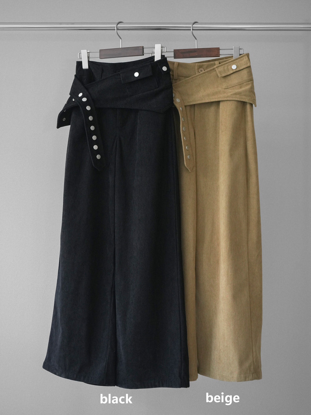 [SET]ニュアンス柄シャギーニットカーディガン+コーデュロイ巻きベルト付きパンツ(2set)