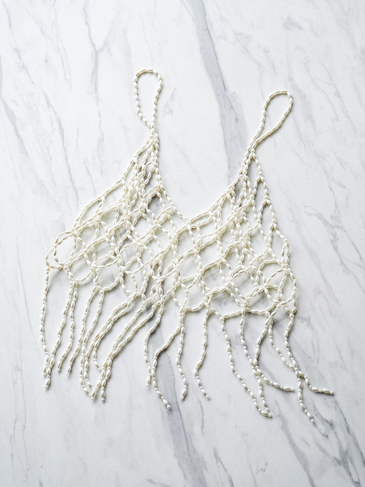 [SET]ラメチュールシャーリングプルオーバー+パールフリンジビスチェ+ウエストラインサイドポケットスウェットパンツ(3set)