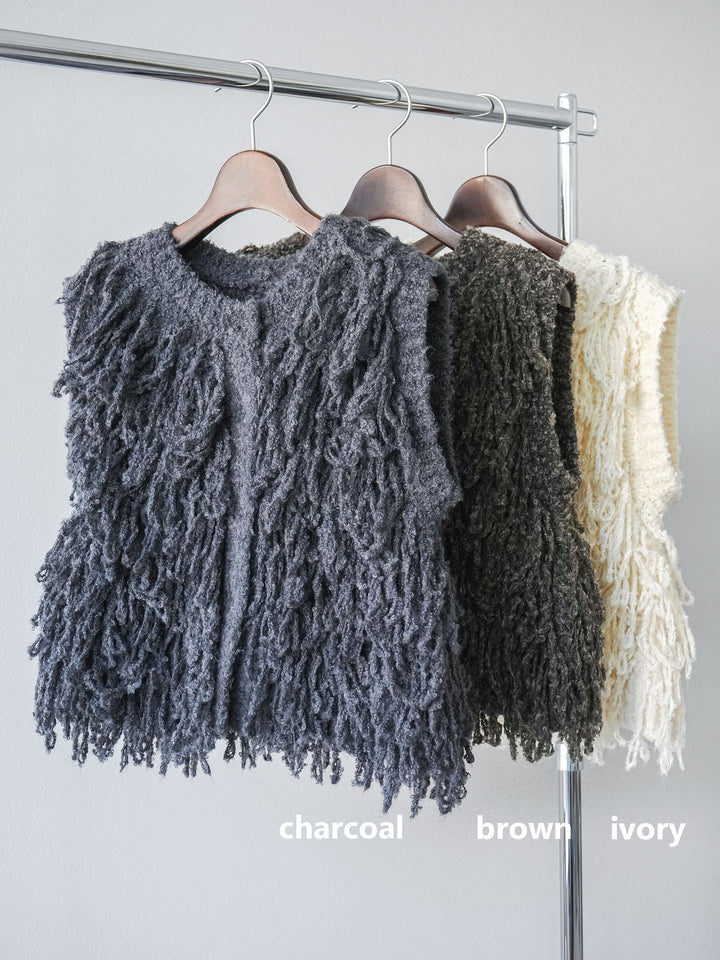 [SET]フリンジループニットベスト+アンティーク柄フロッキーマキシスカート(2set)