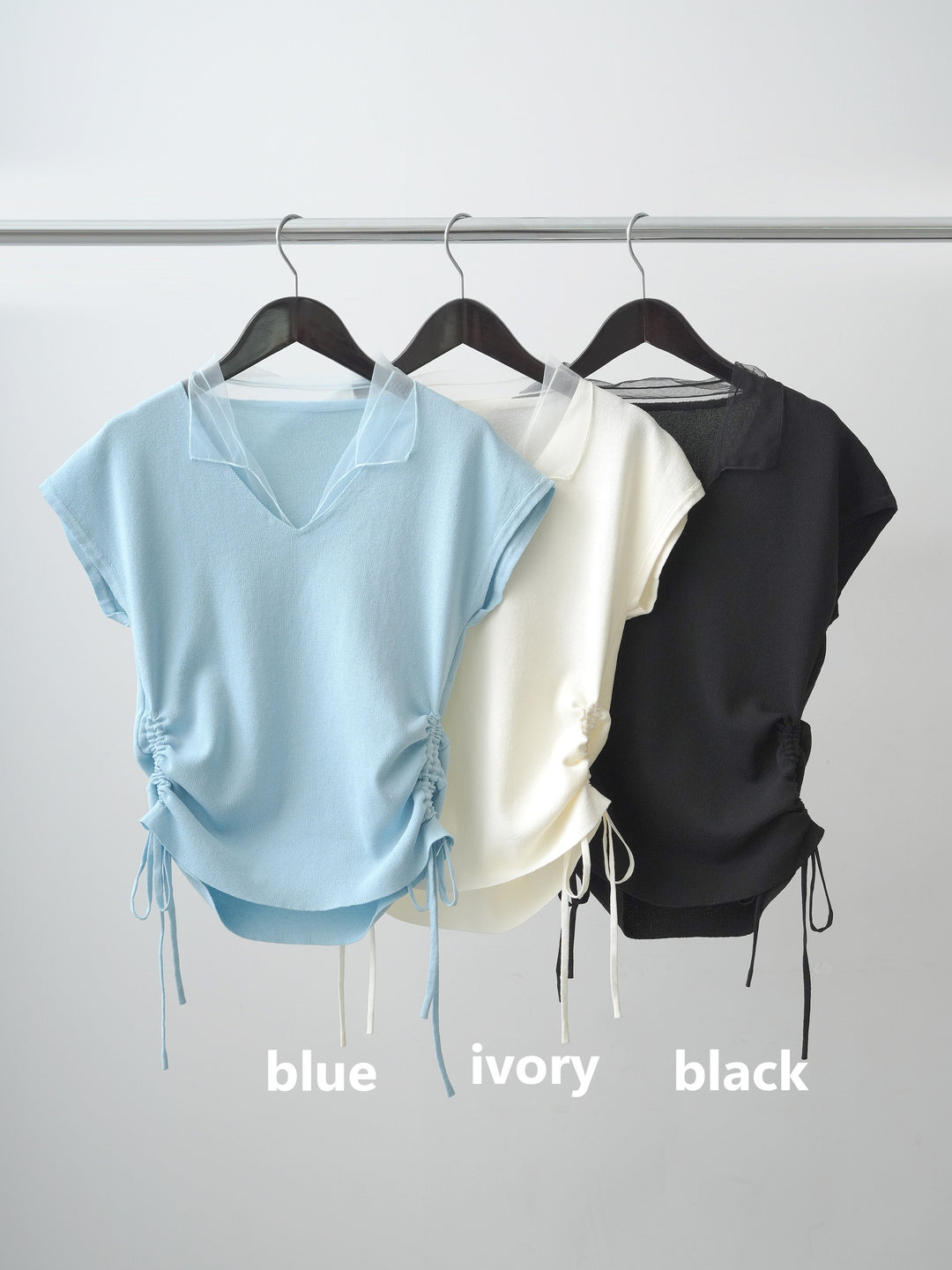 [SET]チュールカラーサイドギャザーフレンチニットトップス+チュールカラーサイドギャザーフレンチニットトップス(2set)