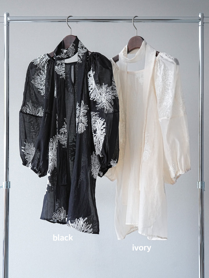 [SET]刺繍シアーバルーンスリーブブラウス+刺繍シアーバルーンスリーブブラウス(2set)