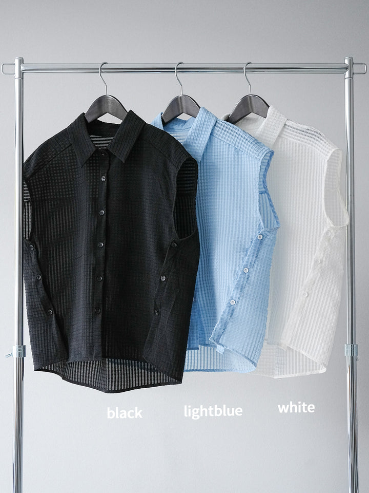 [SET]シアーチェックノースリーブシャツ+ヘザーエステルギャザージップスカート(2set)