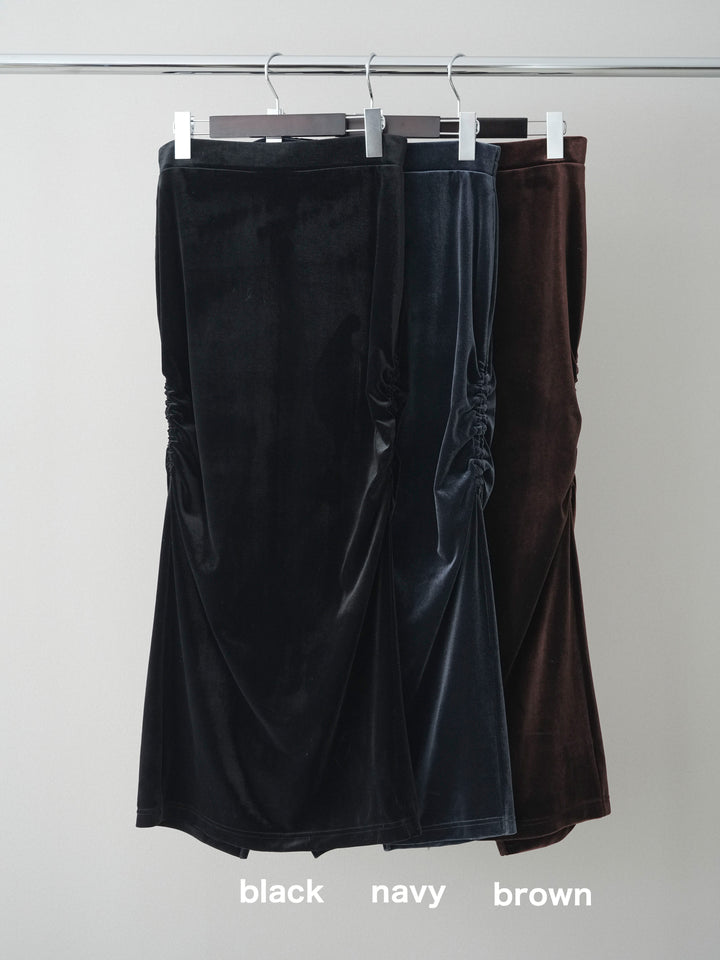 [SET]フロントリボン配色メローニットカーディガン+ギャザーベロアスカート(2set)