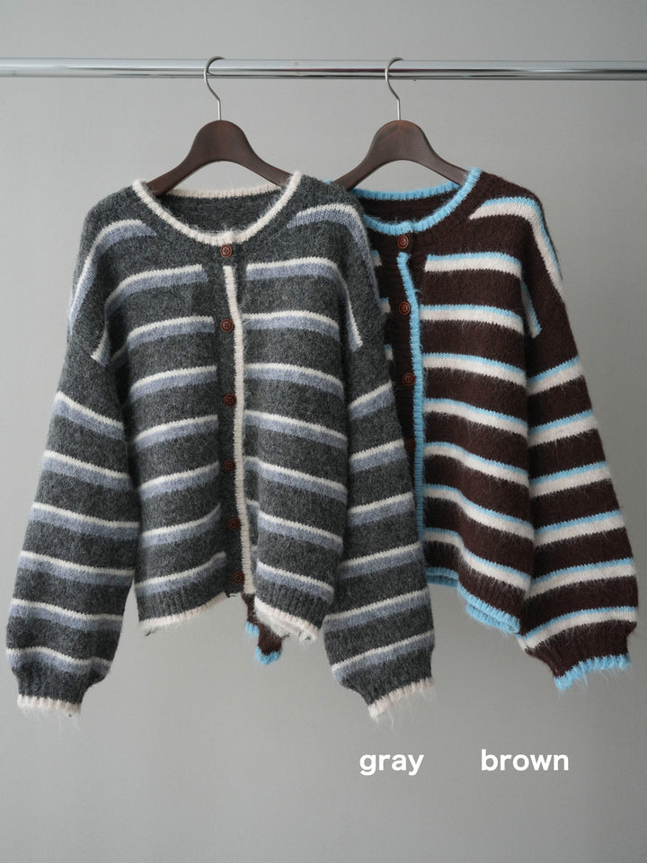 [SET]ウールタッチ配色ボーダーニットカーディガン+ウールタッチ配色ボーダーニットカーディガン(2set)