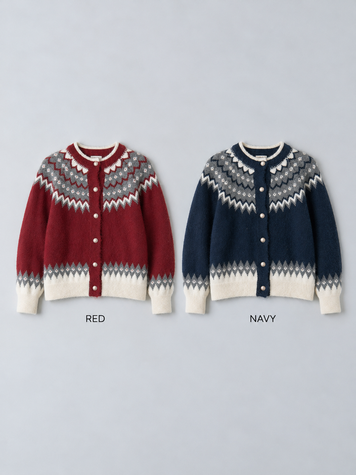 [SET]メタルボタンノルディックカーディガン+ツイルタックワイドパンツ(2set)