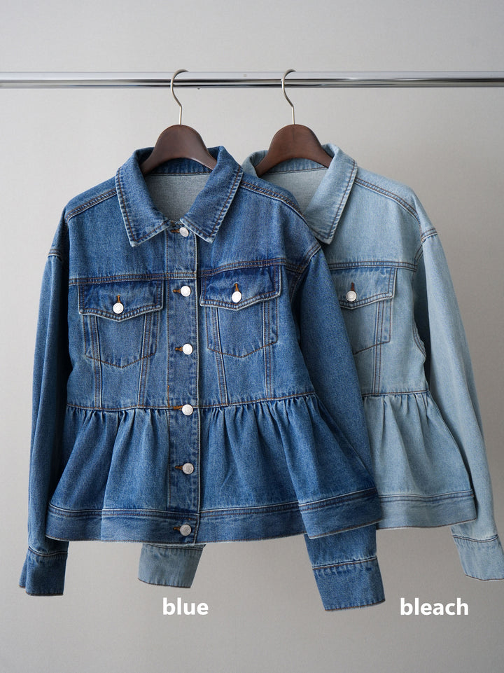 【套裝】荷葉邊牛仔外套+無袖緞面蕾絲吊帶背心+亮片褶皺多層薄紗長裙（三件套）