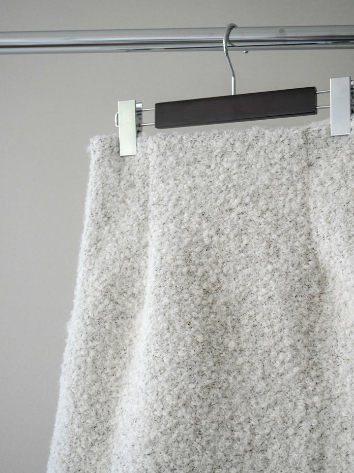 [SET]レザー切替ブークレブルゾン+袖ボタンボトルネックリブニットトップス+ブークレミニスカート(3set)