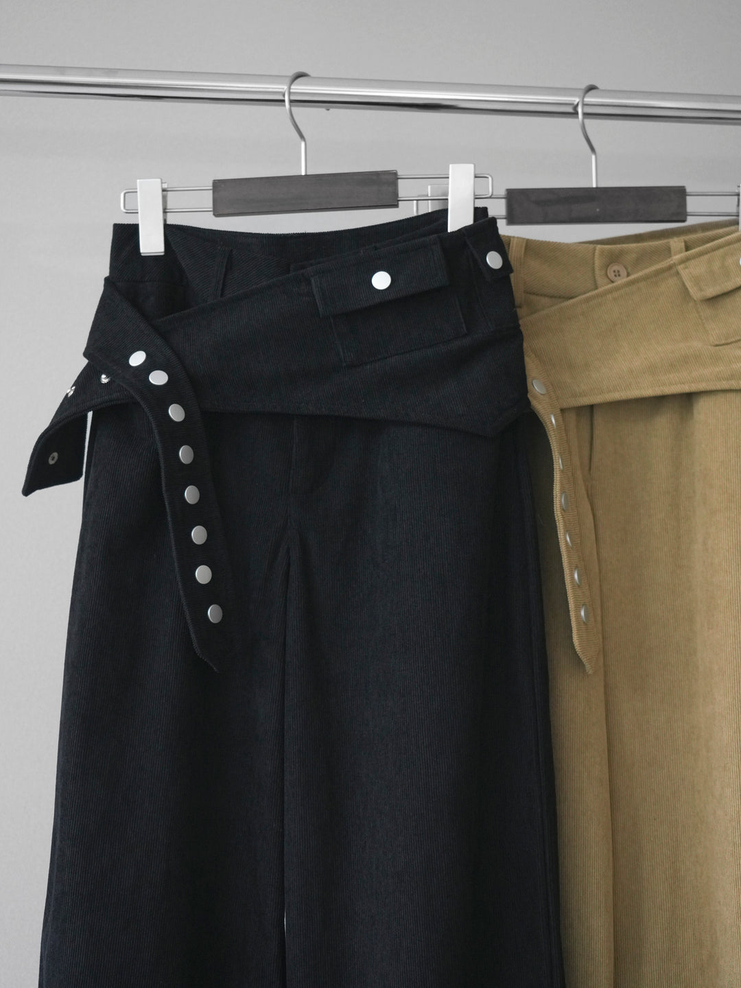 [SET]ニュアンス柄シャギーニットカーディガン+コーデュロイ巻きベルト付きパンツ(2set)