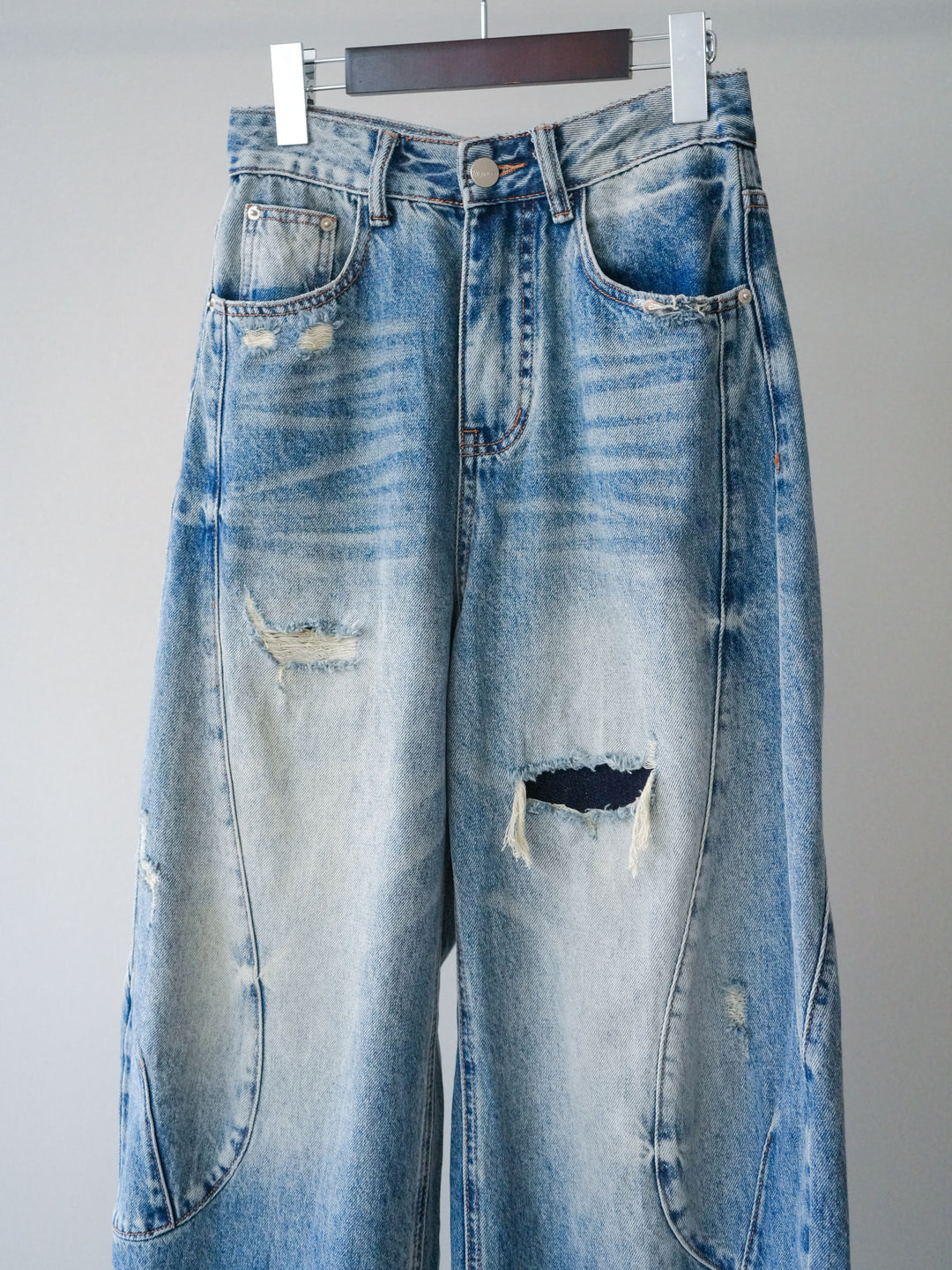 [SET]ドルマンワイドフレアトップス+ダメージカーブワイドデニムパンツ(2set)