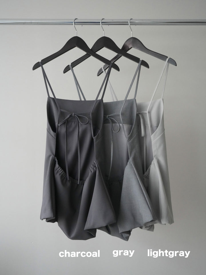 [SET]バックリボンバルーンチュニックキャミ+サイドレースポンチワイドパンツ(2set)