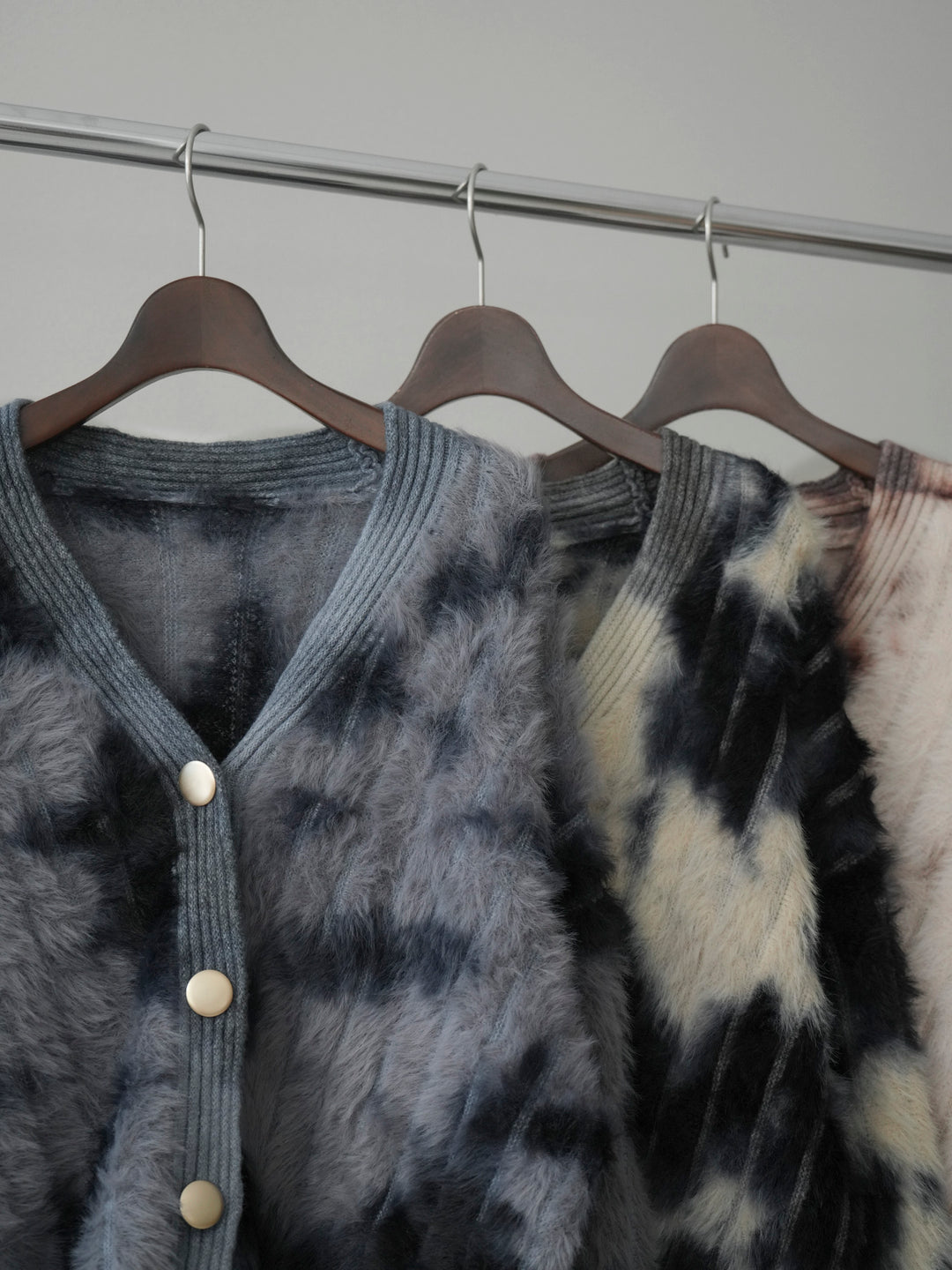 [SET]ニュアンス柄シャギーニットカーディガン+コーデュロイ巻きベルト付きパンツ(2set)