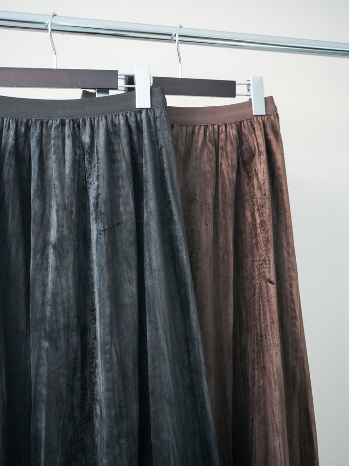 [SET]モヘアタッチレオパード柄ニットカーディガン+ワッシャーベロアプリーツスカート(2set)