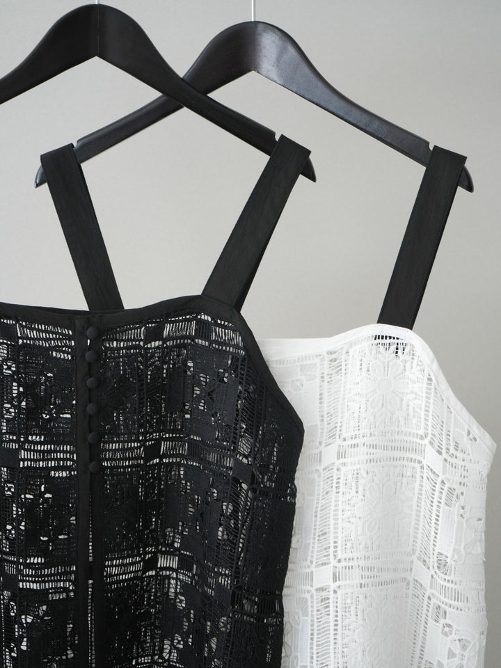 [SET]配色パネルレースキャミソール+パネルレースイージーパンツ(2set)