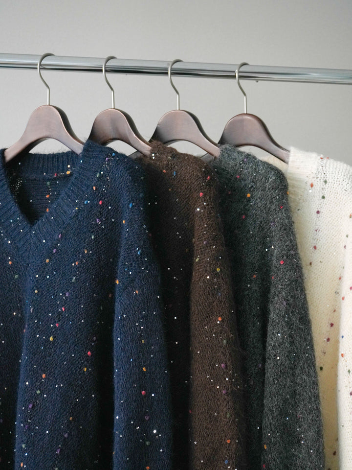 [SET]キャンディースリーブカラーネップスパンコールニットプルオーバー+キャンディースリーブカラーネップスパンコールニットプルオーバー(2set)