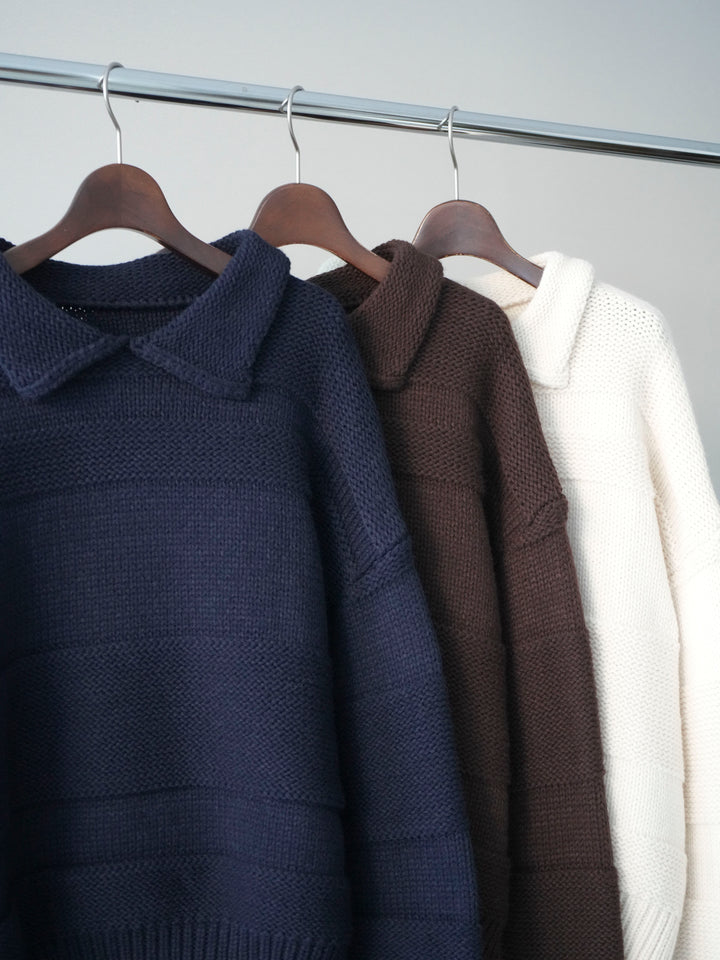 [SET]襟付きボーダー編みニットプルオーバー+襟付きボーダー編みニットプルオーバー(2set)