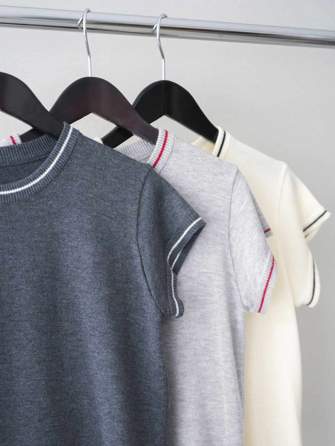 [SET]配色ハーフスリーブニットトップス+配色ハーフスリーブニットトップス(2set)