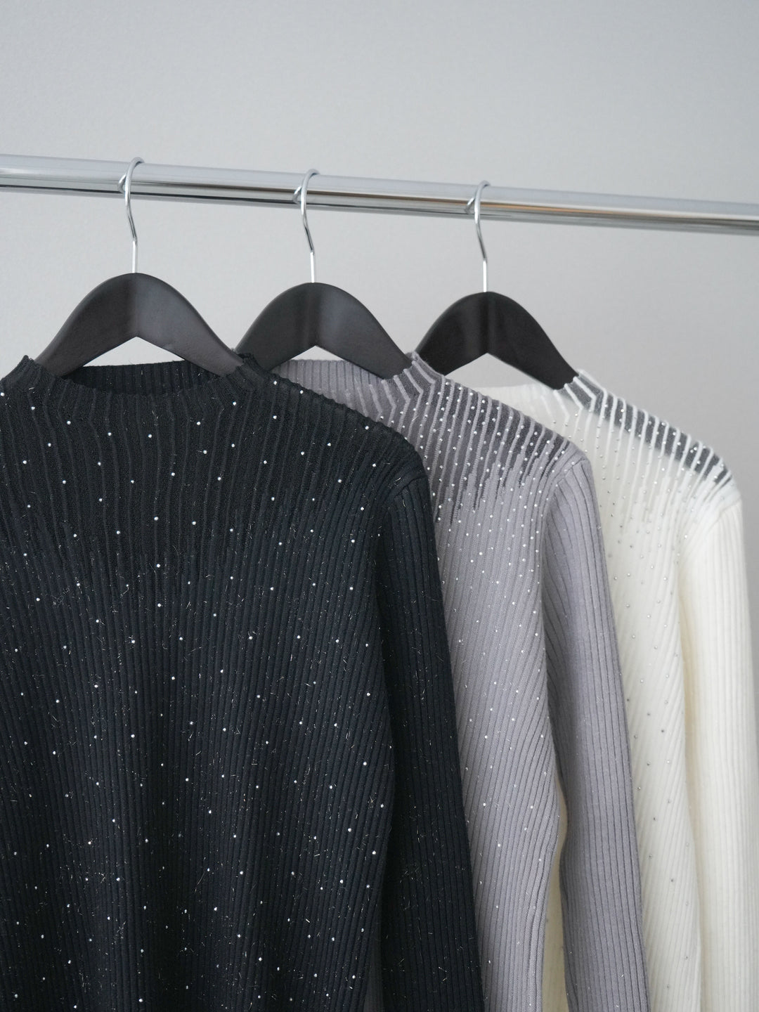 [SET]シアー切替スパンコールリブニットトップス+シアー切替スパンコールリブニットトップス(2set)