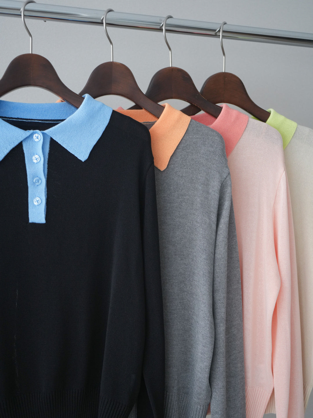 [SET]配色デザインシアーポロニット+ラッフルベルトワイドパンツ(2set)