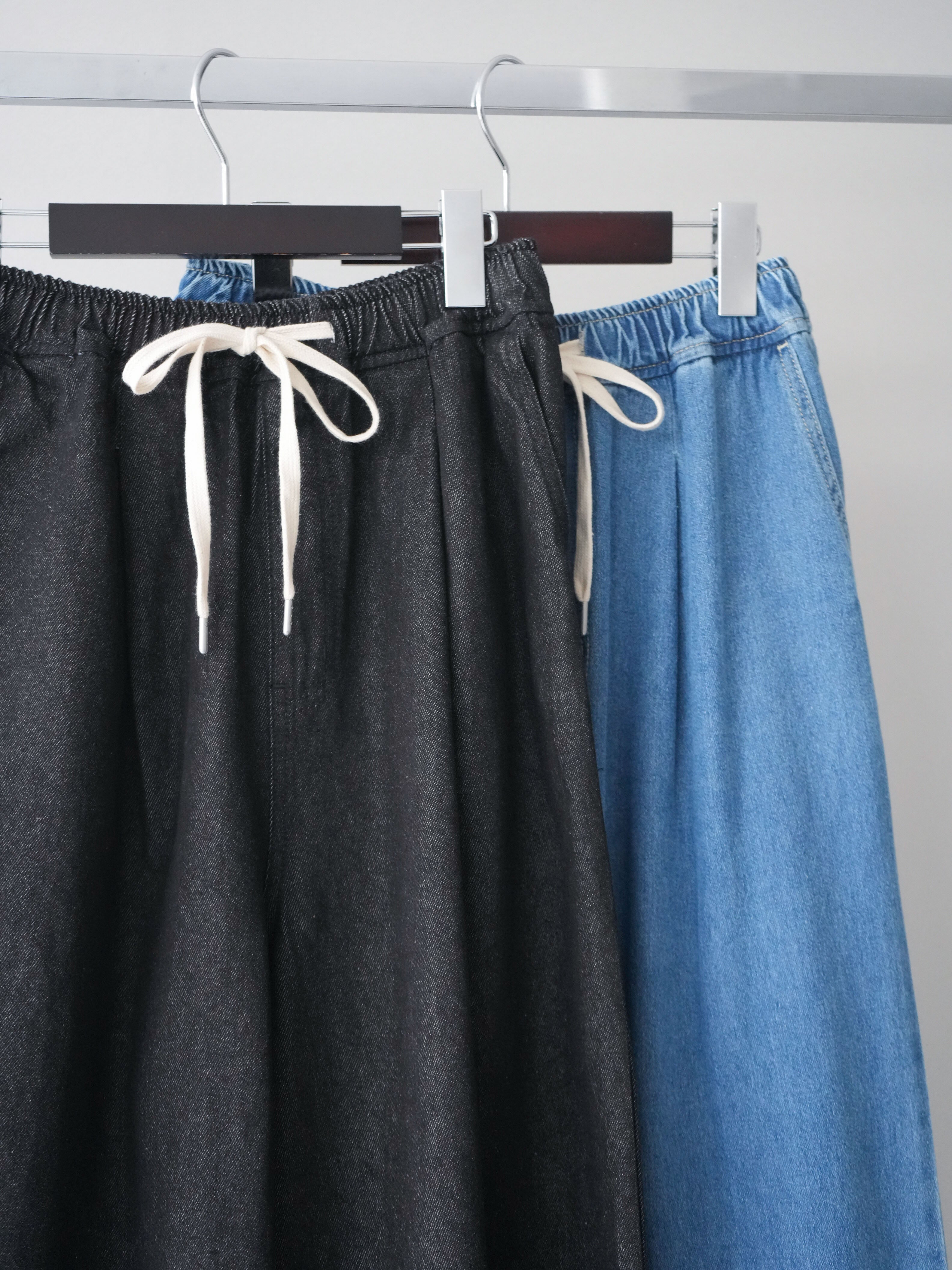 SET]ポイントレザーオーバーデニムシャツ+ドロストワイドデニムパンツ