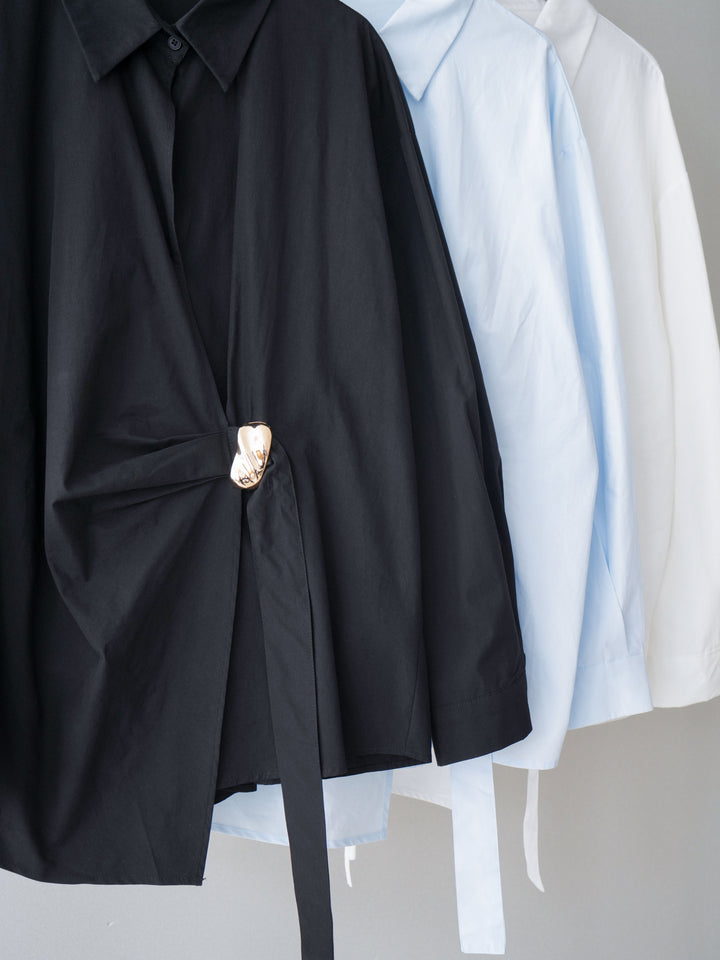 [SET]メタルパーツドレープシャツ+シアーコードレースイージーパンツ(2set)