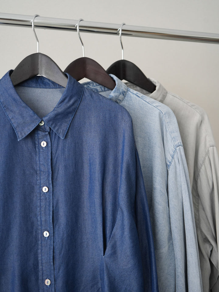 [SET]テンセルデニムタックシャツ+チュールボリュームスカート(2set)