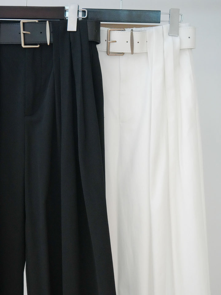 【套裝】花卉刺繡燈籠無袖襯衫+腰帶設計環扣闊腿褲（兩件套）