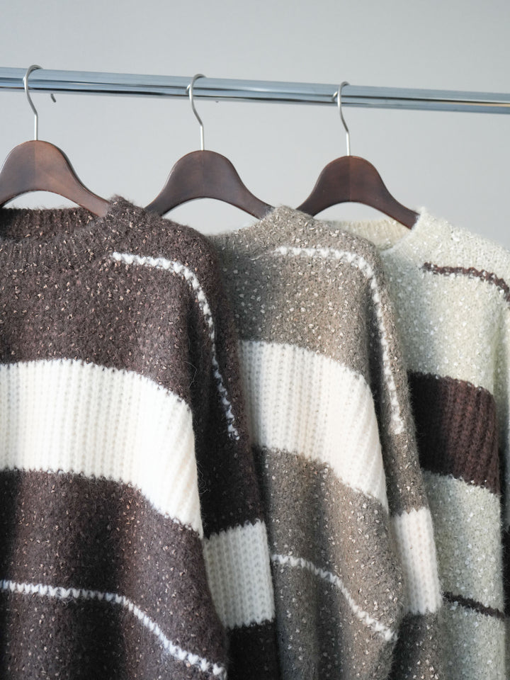 [SET]ネップヤーンボーダーニットプルオーバー+パンチングデザインスエードプリーツスカート(2set)