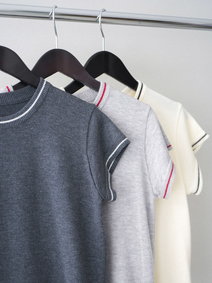 [SET]配色ハーフスリーブニットトップス+メニータックワイドパンツ(2set)